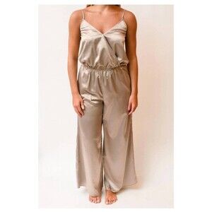 Generation Love Metallic Champagne Sleeveless Wide Leg Jumpsuit XS NWT